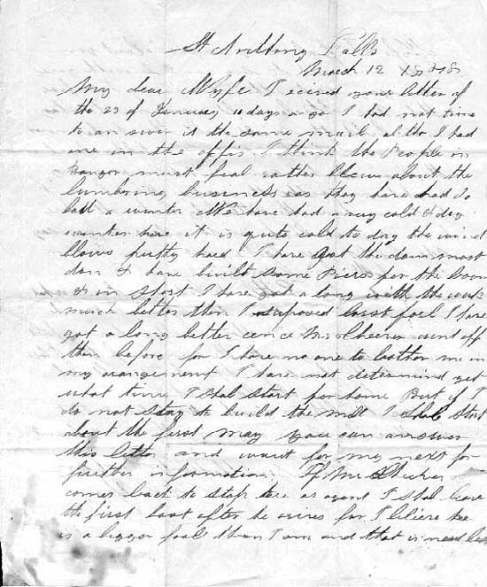 Letter Describing His Work at the Sawmill